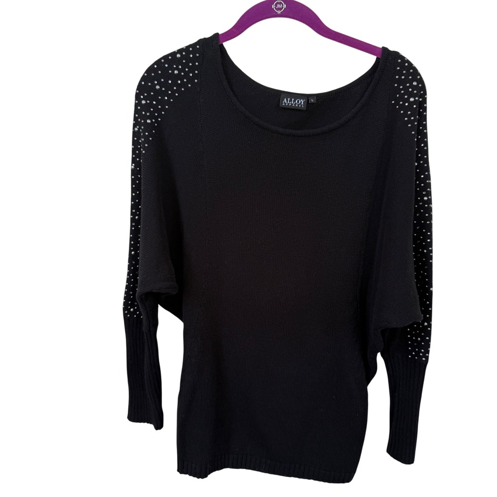 Alloy Apparel Black Studded Dolman‎ Sleeve Sweater Batwing Knit Womens L
